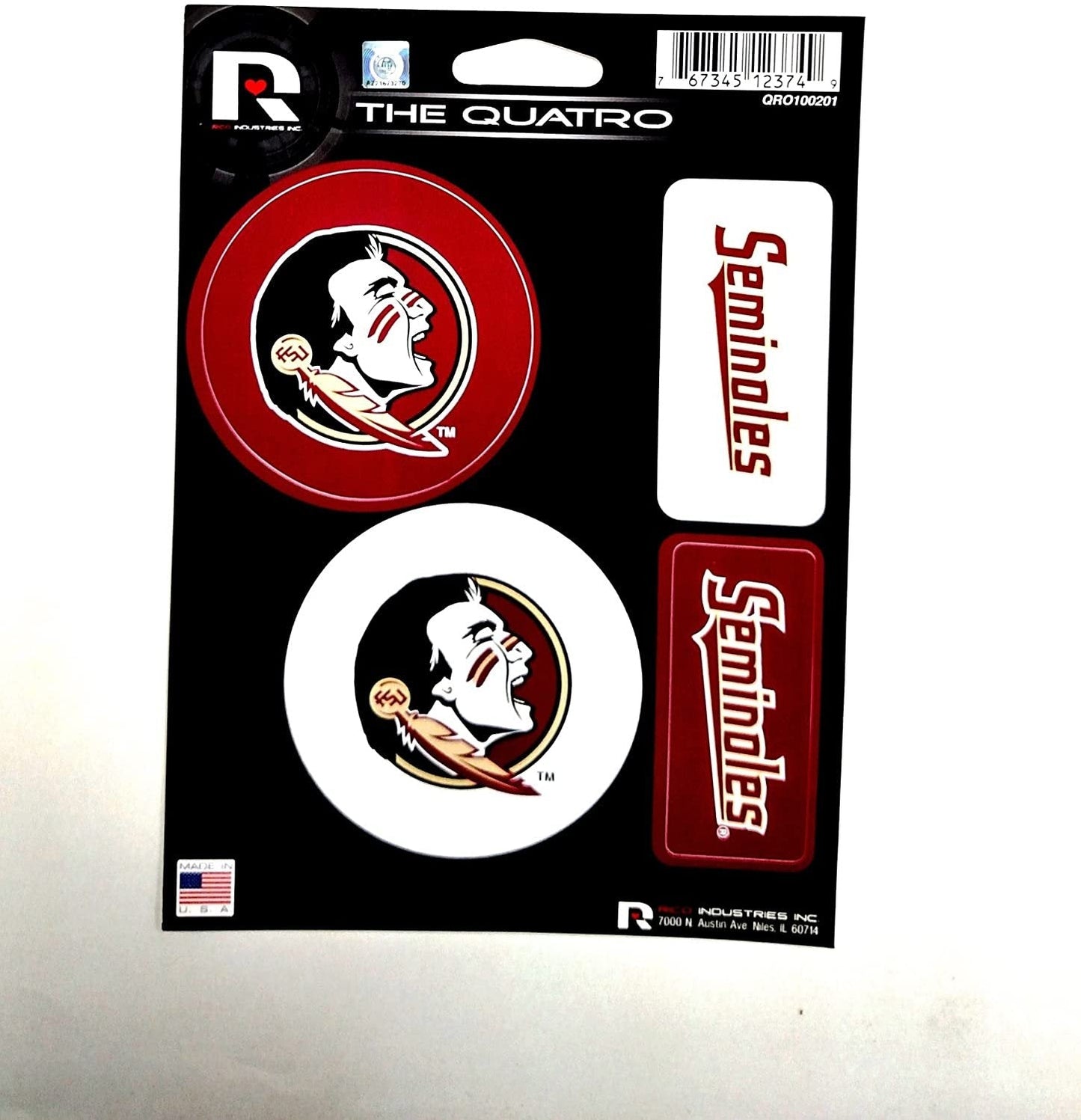 Florida State Seminoles FSU Quatro Decal Sheet Die Cut Bumper Sticker University
