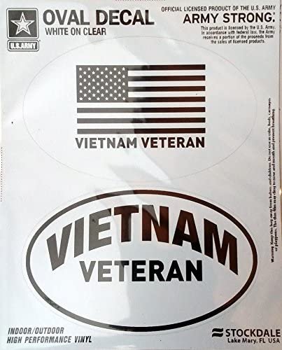 Vietnam War Veteran 2-Piece White and Clear Euro Decal Sticker Set, 4x2.5 Inch Each, United States Military
