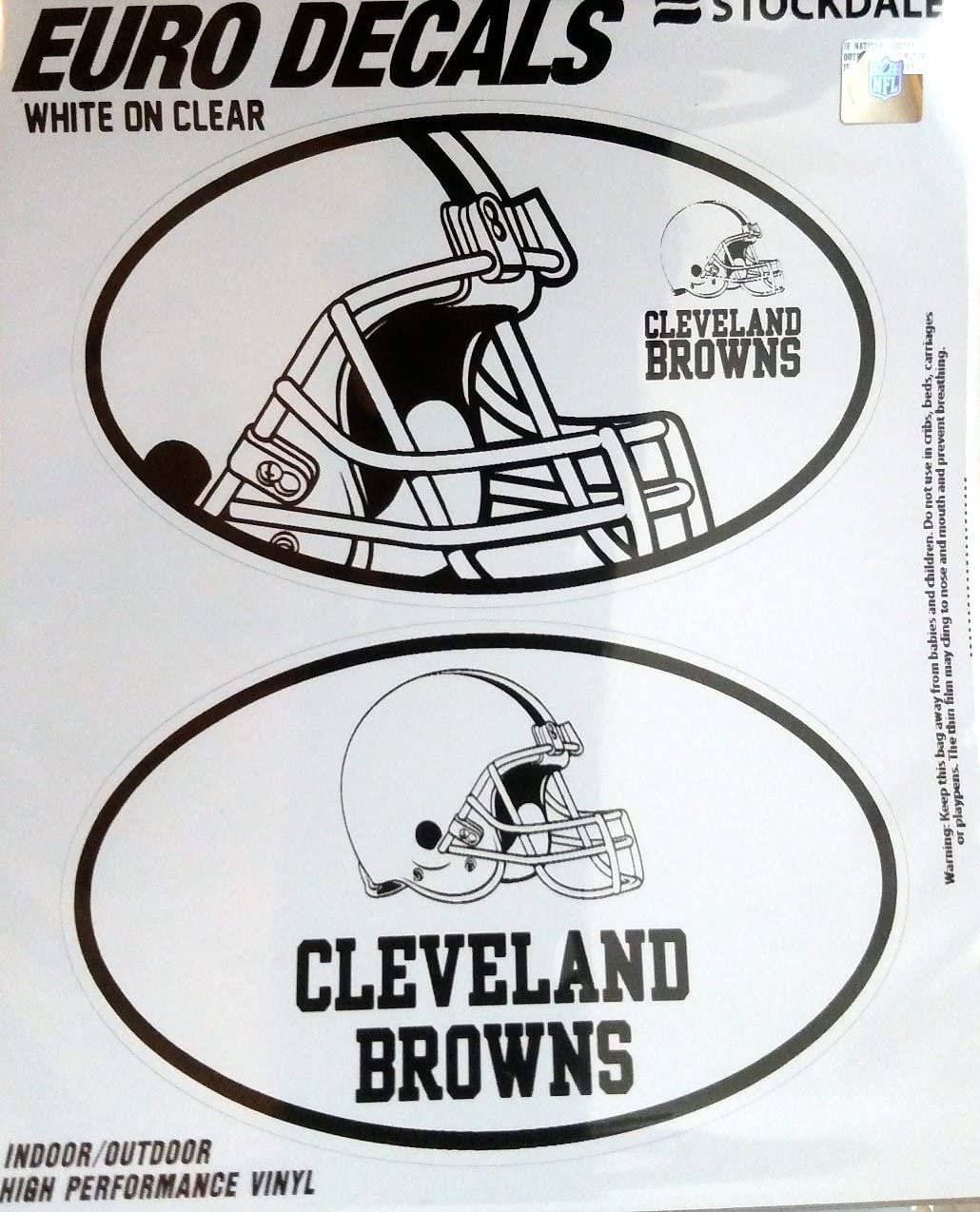 Cleveland Browns 2-Piece White and Clear Euro Decal Sticker Set, 4x2.5 Inch Each