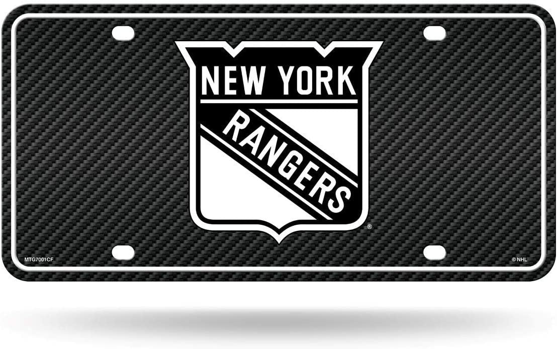 New York Rangers Metal Auto Tag License Plate, Carbon Fiber Design, 6x12 Inch