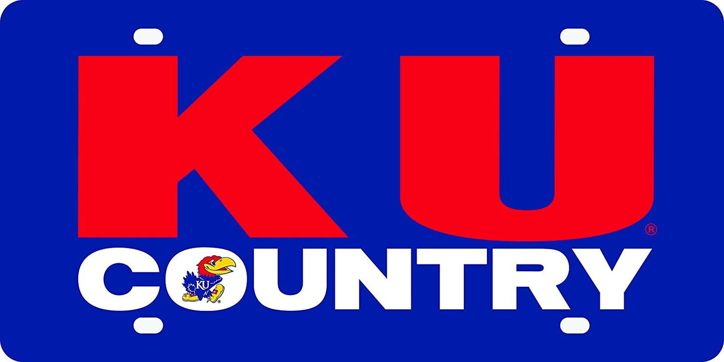 University of Kansas Jayhawks Premium Laser Cut Tag License Plate, Country, Mirrored Acrylic Inlaid, 6x12 Inch