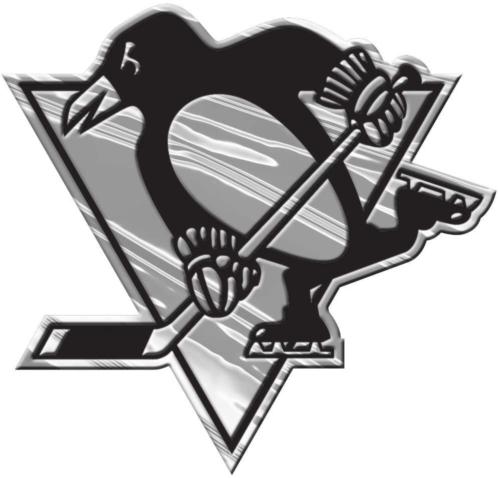 Pittsburgh Penguins Silver Chrome Color Auto Emblem Molded Raised Adhesive Tape Backing