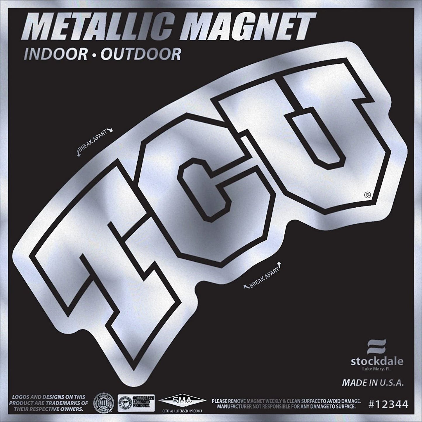 Texas Christian University Horned Frogs TCU 6 Inch Magnet, Metallic Chrome Shimmer Design, Vinyl Die Cut, Auto Home Heavy Duty