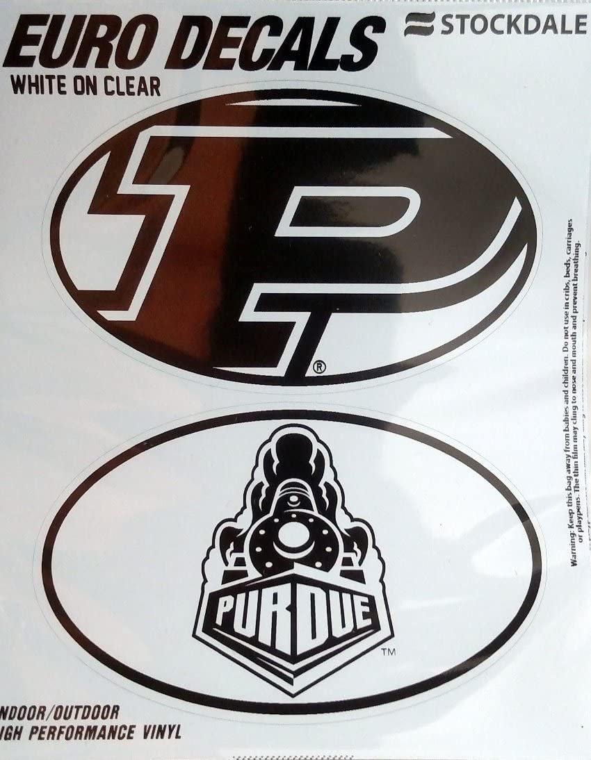 Purdue university Boilermakers 2-Piece White and Clear Euro Decal Sticker Set, 4x2.5 Inch Each