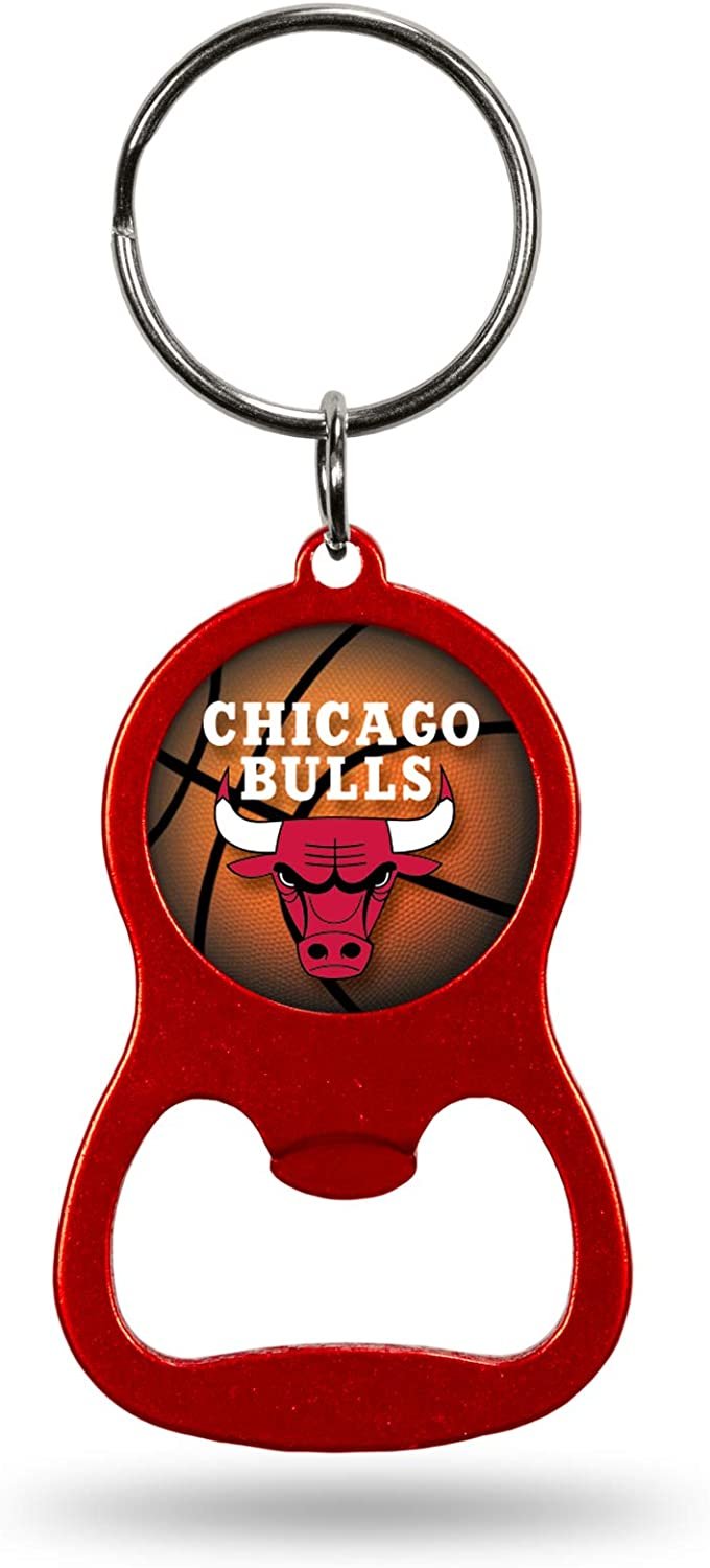 Chicago Bulls Premium Solid Metal Bottle Opener Keychain, Key Ring, Team Color