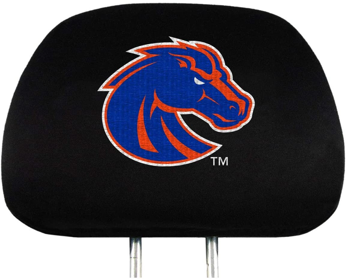 Boise State University Broncos Pair of Premium Auto Head Rest Covers, Embroidered, Black Elastic, 14x10 Inch