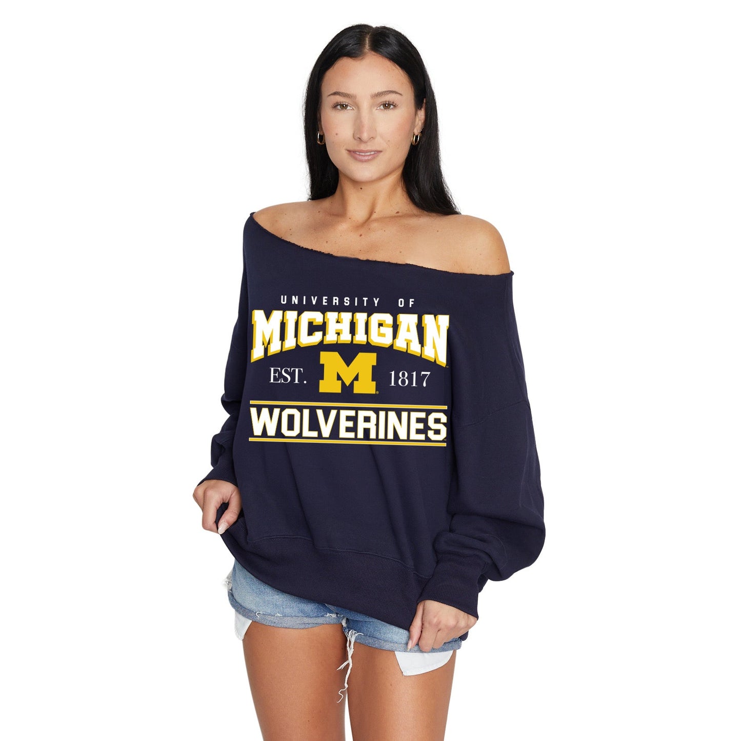 University of Michigan Navy Off the Shoulder Sweatshirt
