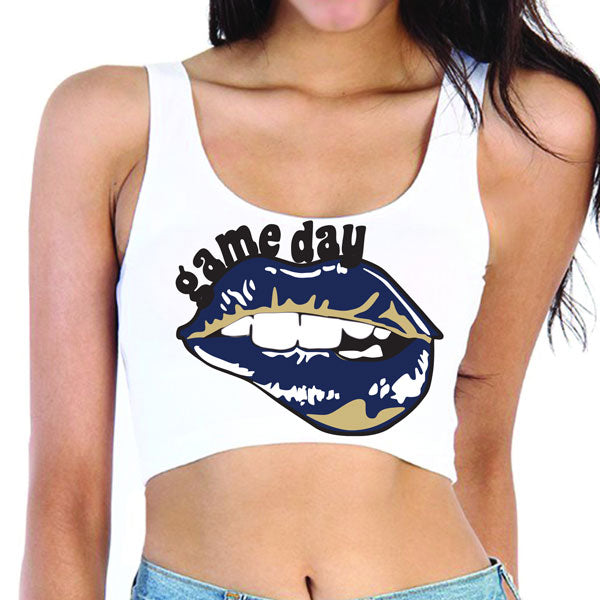 Navy & Gold Lips Game Day Crop Tank Top