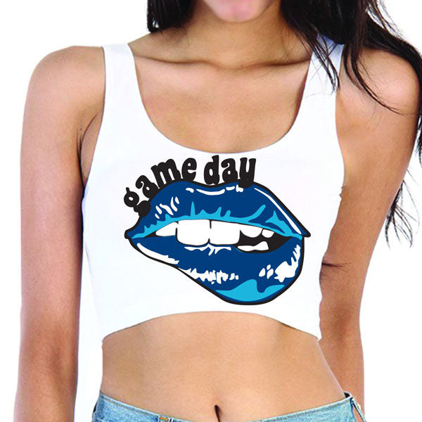 Navy & Light Blue Lips Game Day Crop Tank Top