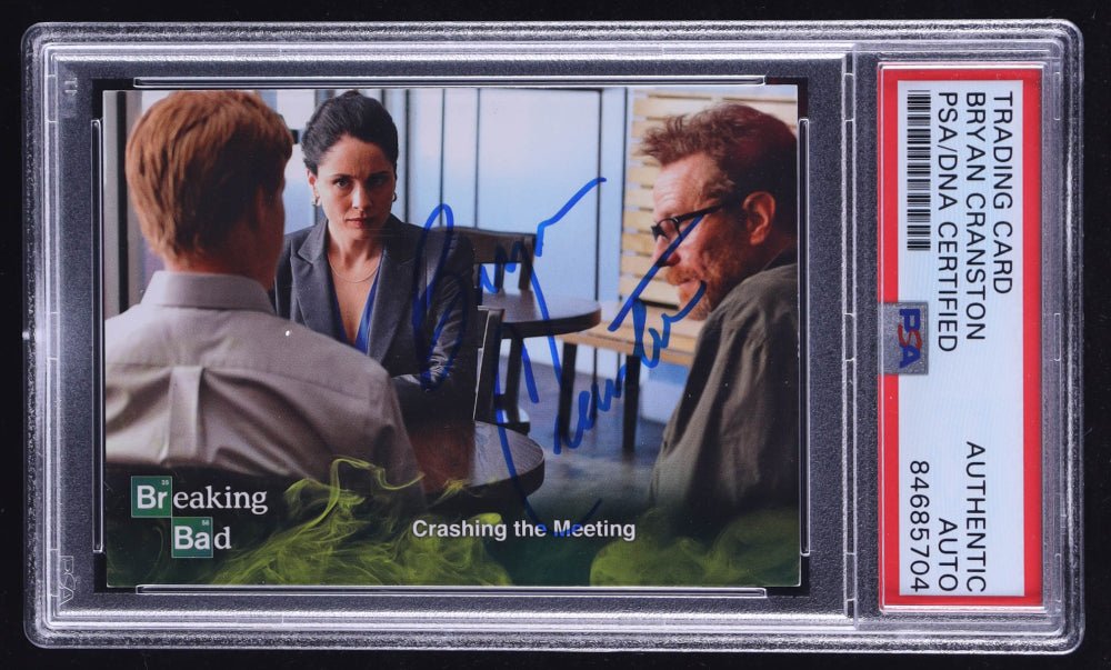 Bryan Cranston Signed 2014 Cryptozoic "Breaking Bad" Crashing The Meeting #128 (PSA)