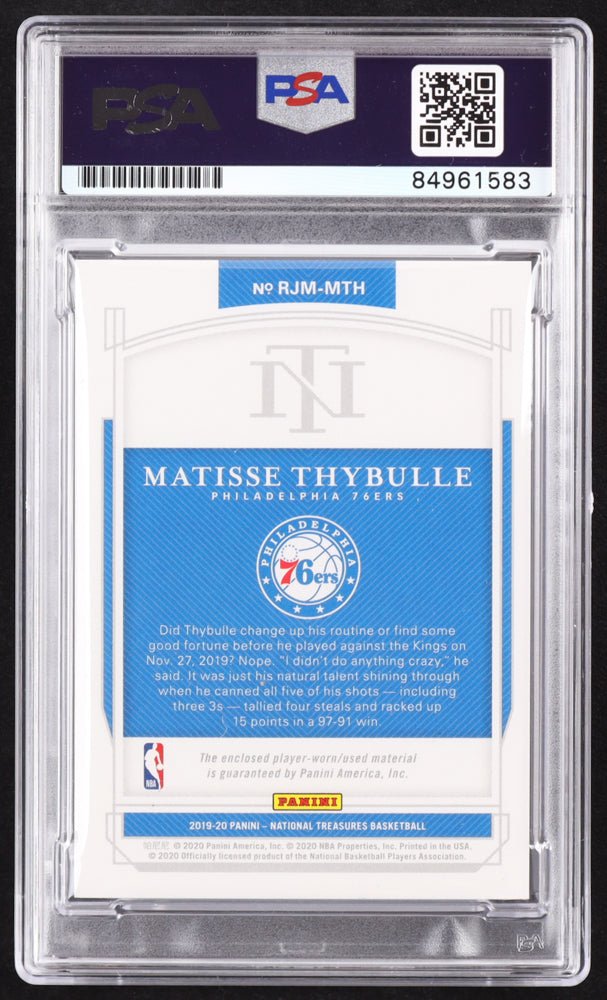 Matisse Thybulle Signed 2019-20 Panini National Treasures Rookie Jumbo Materials #25 RC #56/99 (PSA | Autograph Graded PSA 10) Rookie Card / Serially Numbered #56 / 99