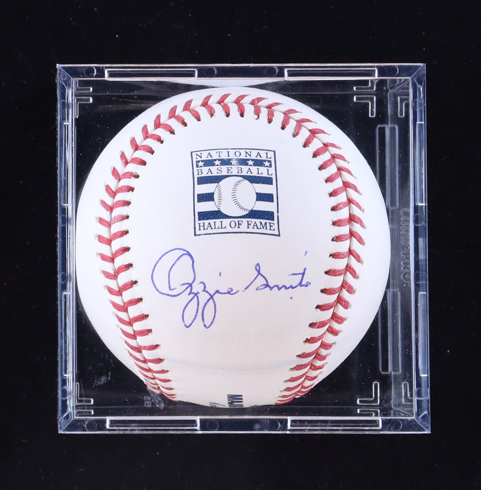 Ozzie Smith Signed Hall Of Fame OML Baseball with Display Case (PSA & Fanatics | Graded 10)