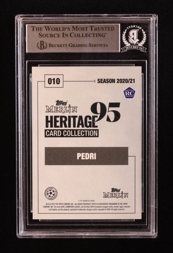 Pedri Signed 2020-21 Merlin Heritage 95 UCL #10 RC (BGS) Rookie Card | Beckett Witnessed