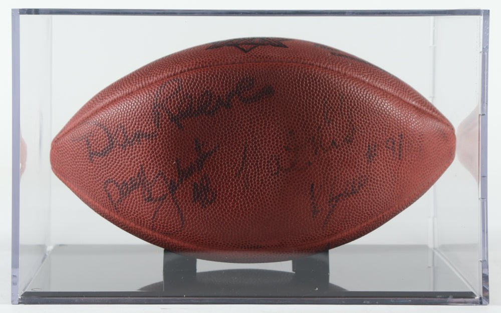 "Pro Football Greats" Super Bowl XXIX Logo Football With Acrylic Display Case Signed By (8) With Lynn Swann, Dan Reeves, Joe Greene, Daryl Johnston (PSA)