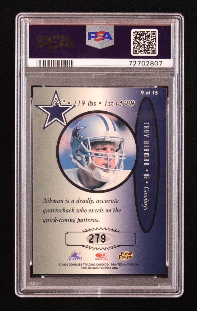 Troy Aikman 1999 Donruss Preferred QBC Autographs #9 (PSA 7 | Autograph Graded PSA 9)