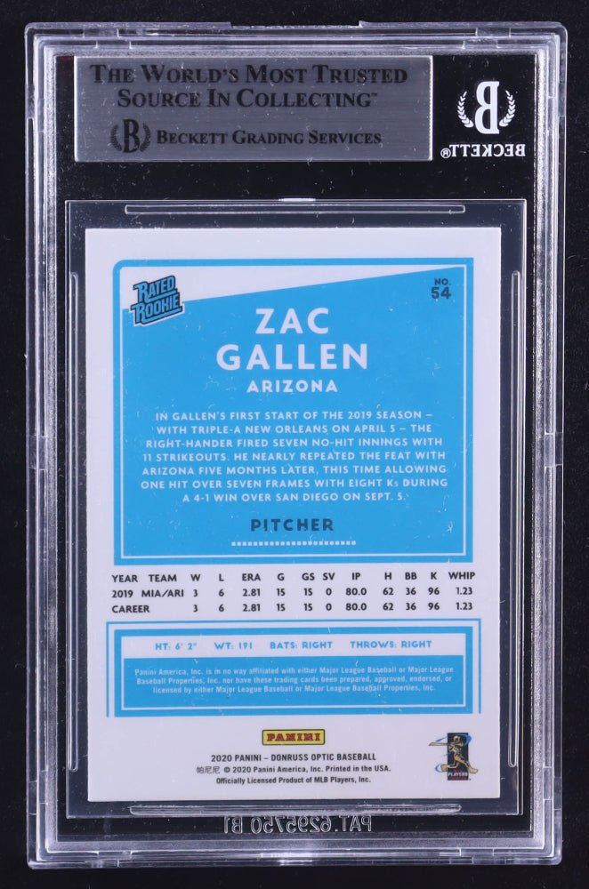 Zac Gallen Signed 2020 Donruss Optic #54 RR RC (BGS) Rookie Card