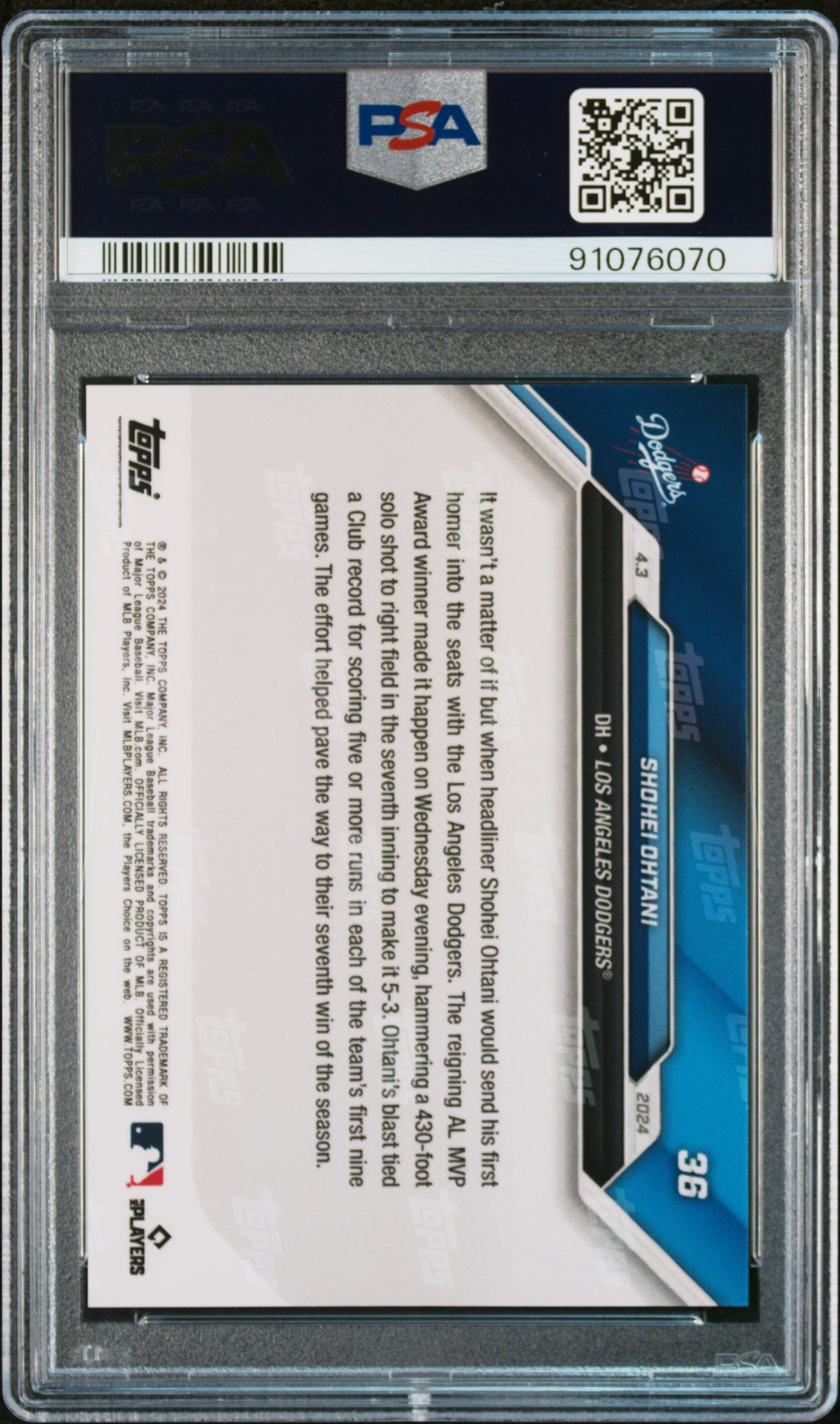 Graded 2024 Topps Now Shohei Ohtani #36 Baseball Card PSA 10 Gem Mint