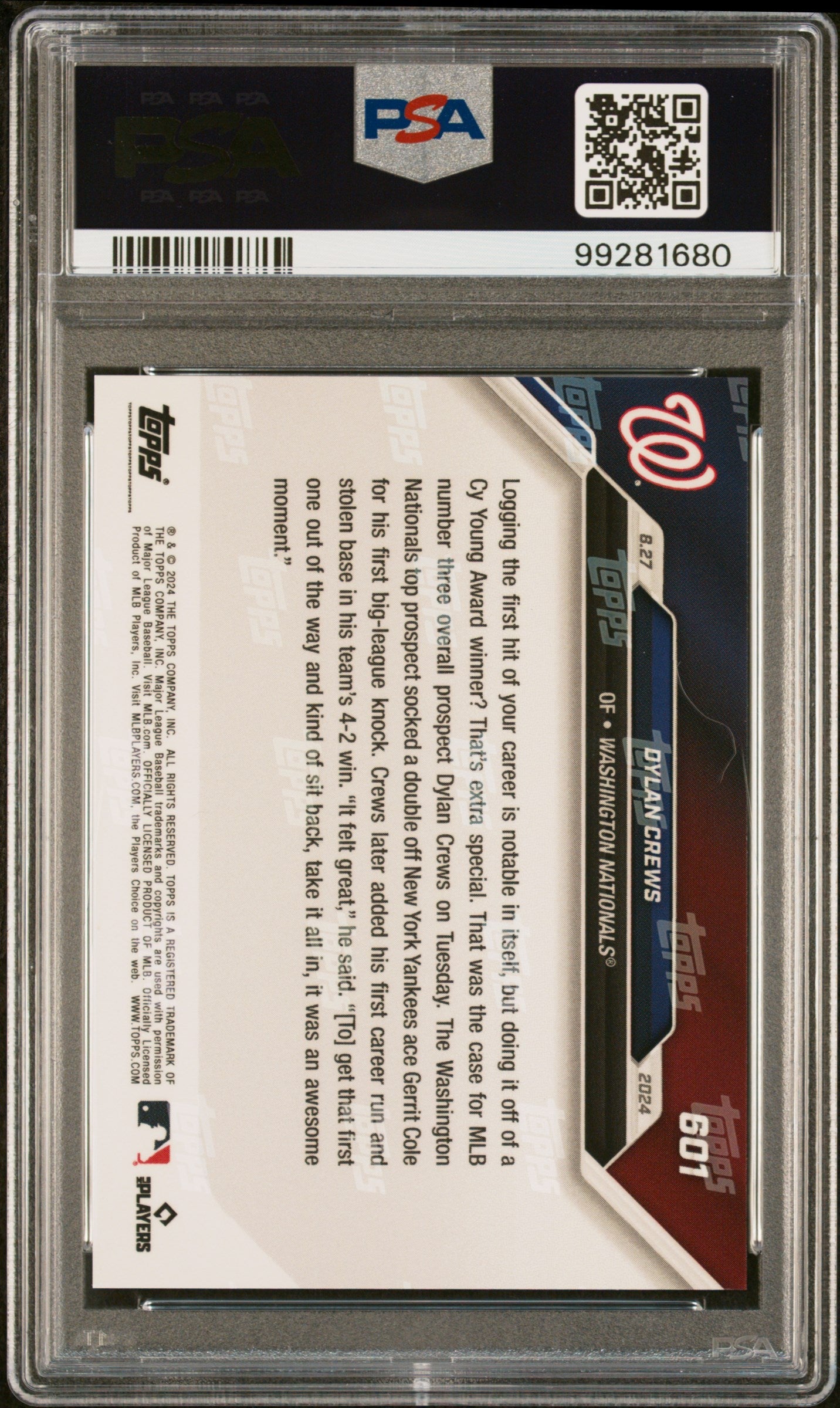 Graded 2024 Topps Now Dylan Crews #601 Rookie RC Baseball Card PSA 10 Gem Mint