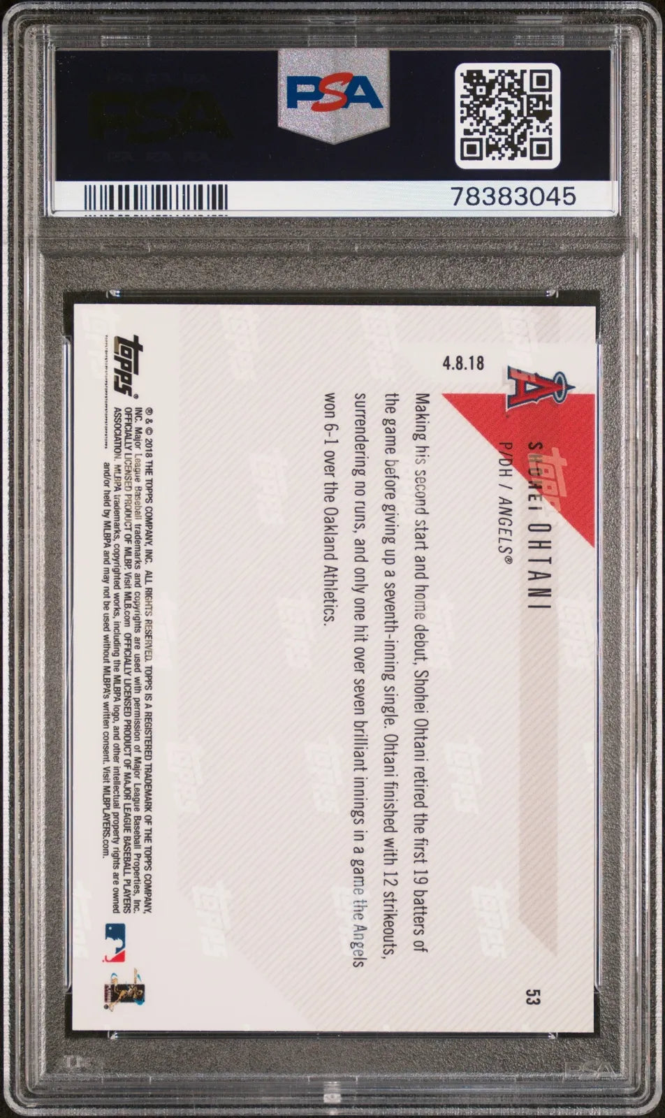 Graded 2018 Topps Now Shohei Ohtani #53 Rookie RC Baseball Card PSA 10 Gem Mint