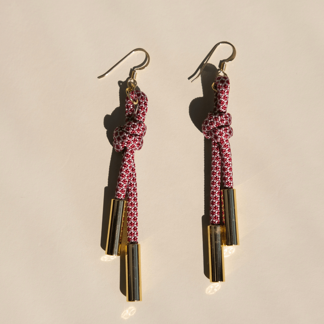 Maroon and White Denver Cord Earrings