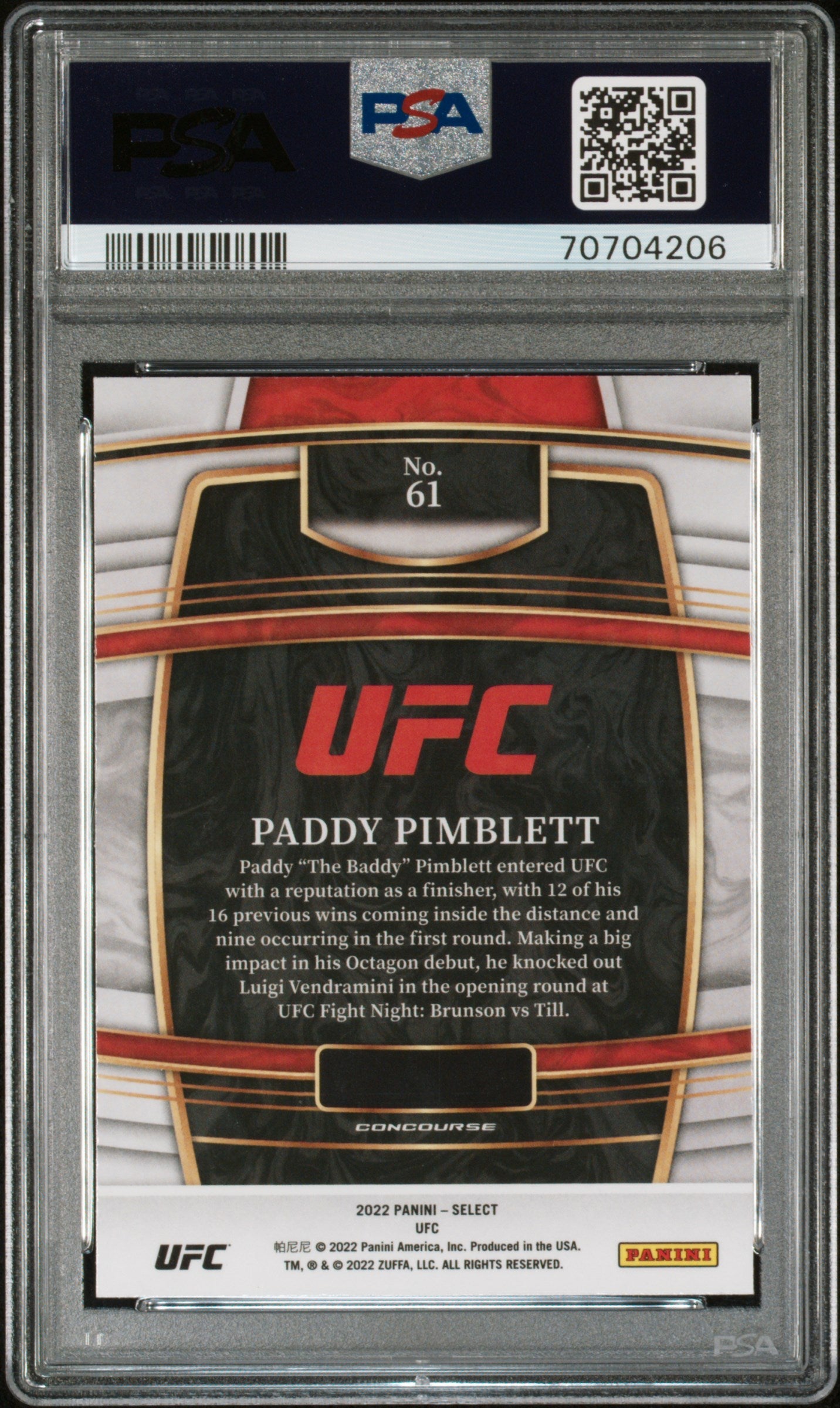 Graded 2022 Panini Select UFC Paddy Pimblett #61 Blue Rookie RC UFC MMA Card PSA 10 Gem Mint