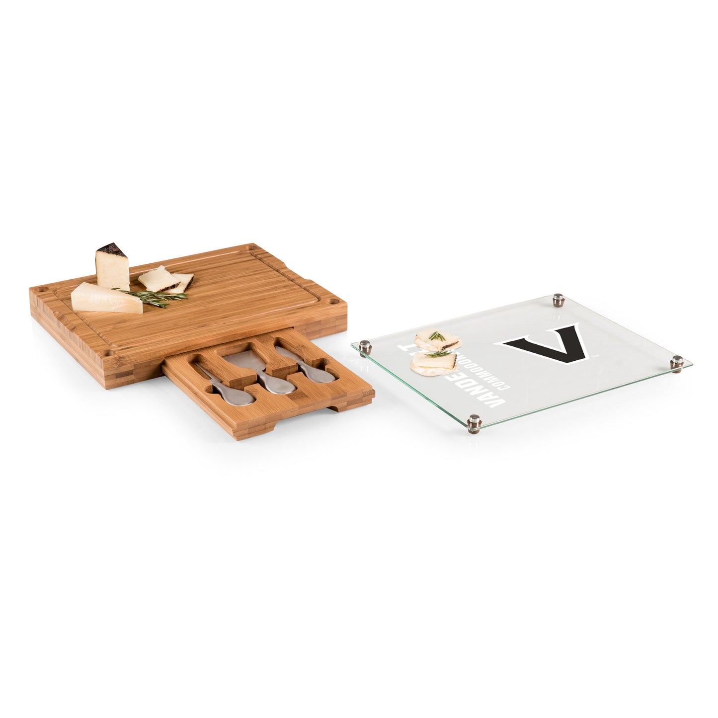 Vanderbilt Commodores - Concerto Glass Top Cheese Cutting Board & Tools Set