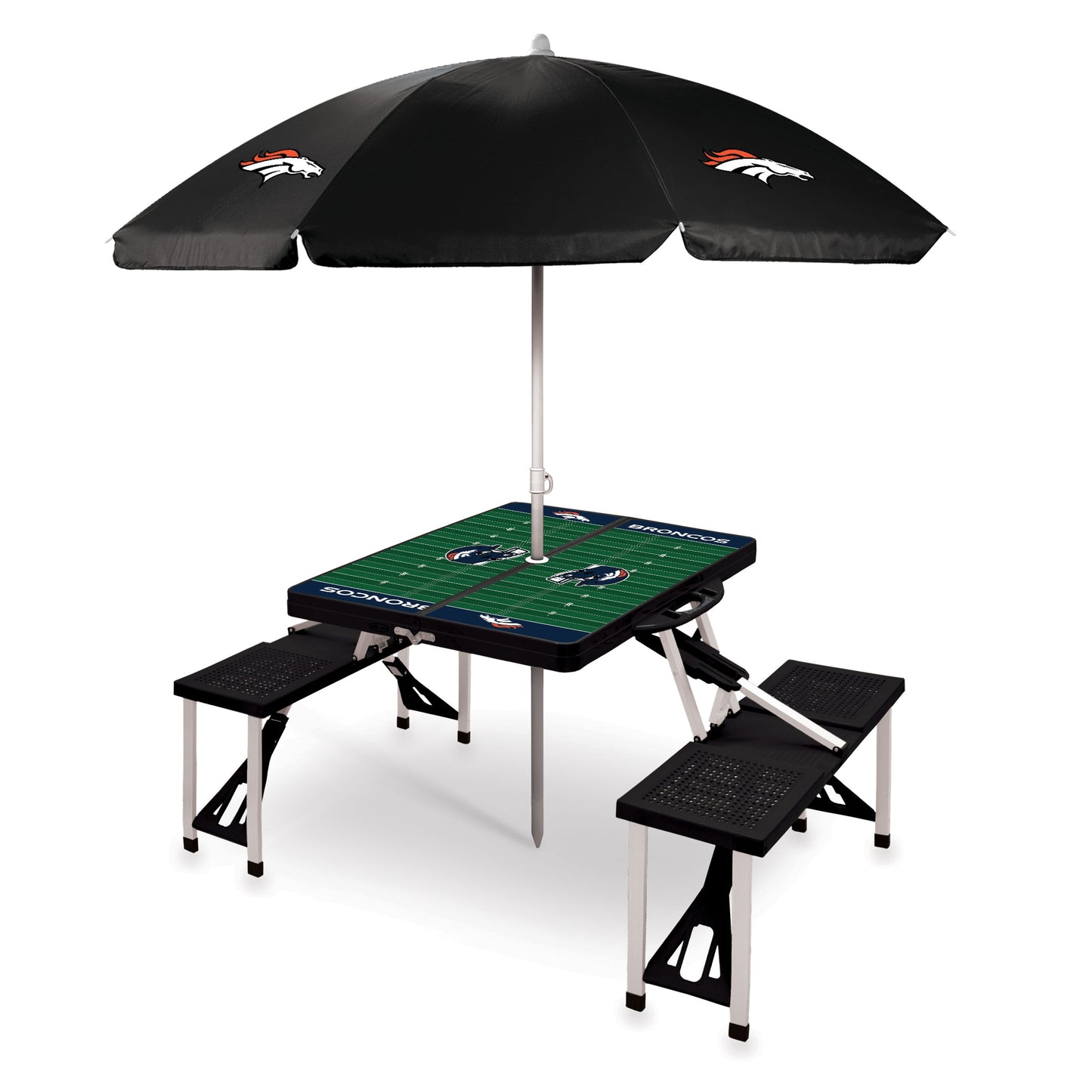 Denver Broncos - Picnic Table Portable Folding Table with Seats and Umbrella