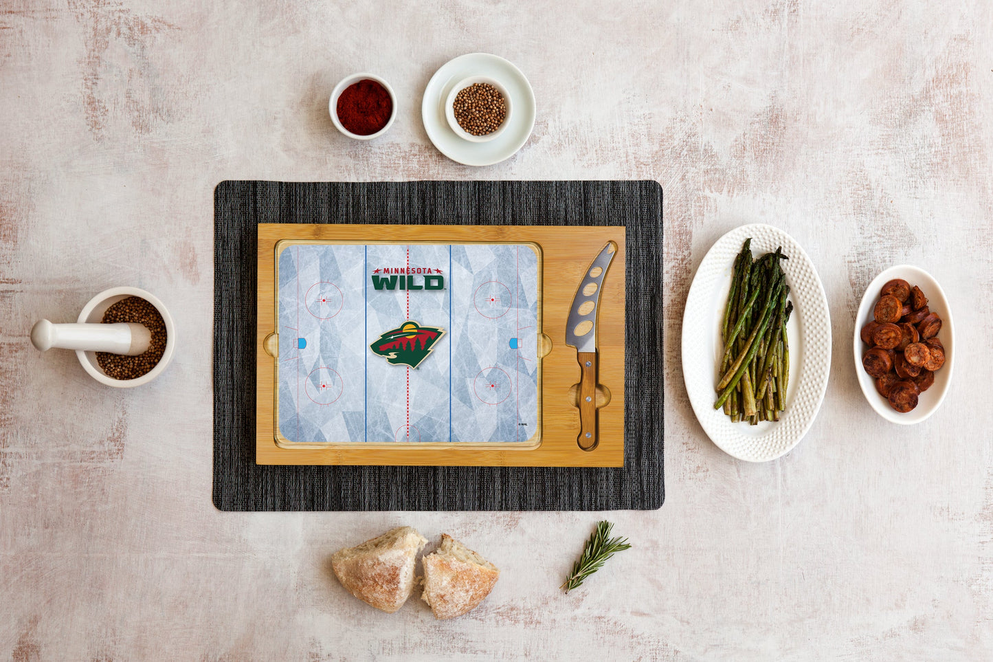 Minnesota Wild Hockey Rink - Icon Glass Top Cutting Board & Knife Set