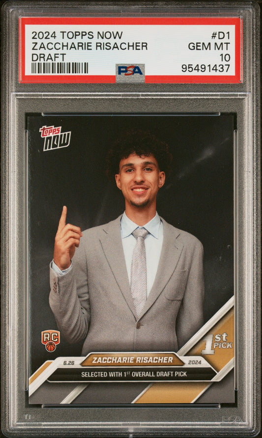 Graded 2024 Topps Now Zaccharie Risacher #D1 Draft Rookie RC Basketball Card PSA 10 Gem Mint