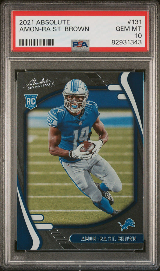 Graded 2021 Panini Absolute Amon-Ra St. Brown #131 Rookie RC Football Card PSA 10 Gem Mint