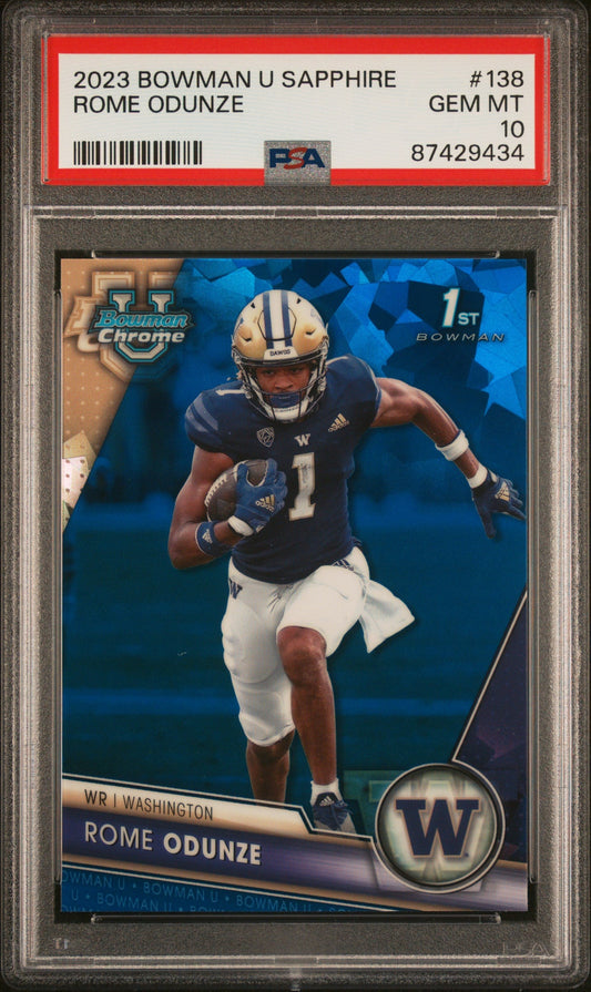 Graded 2023 Topps Bowman U Sapphire Rome Odunze #138 Rookie RC Football Card PSA 10 Gem Mint