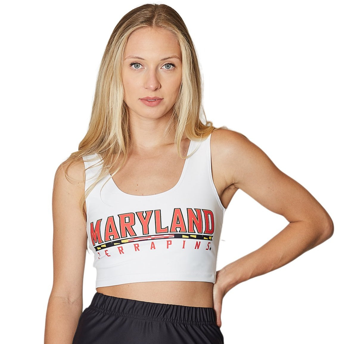 Maryland Terps White Crop Tank Top
