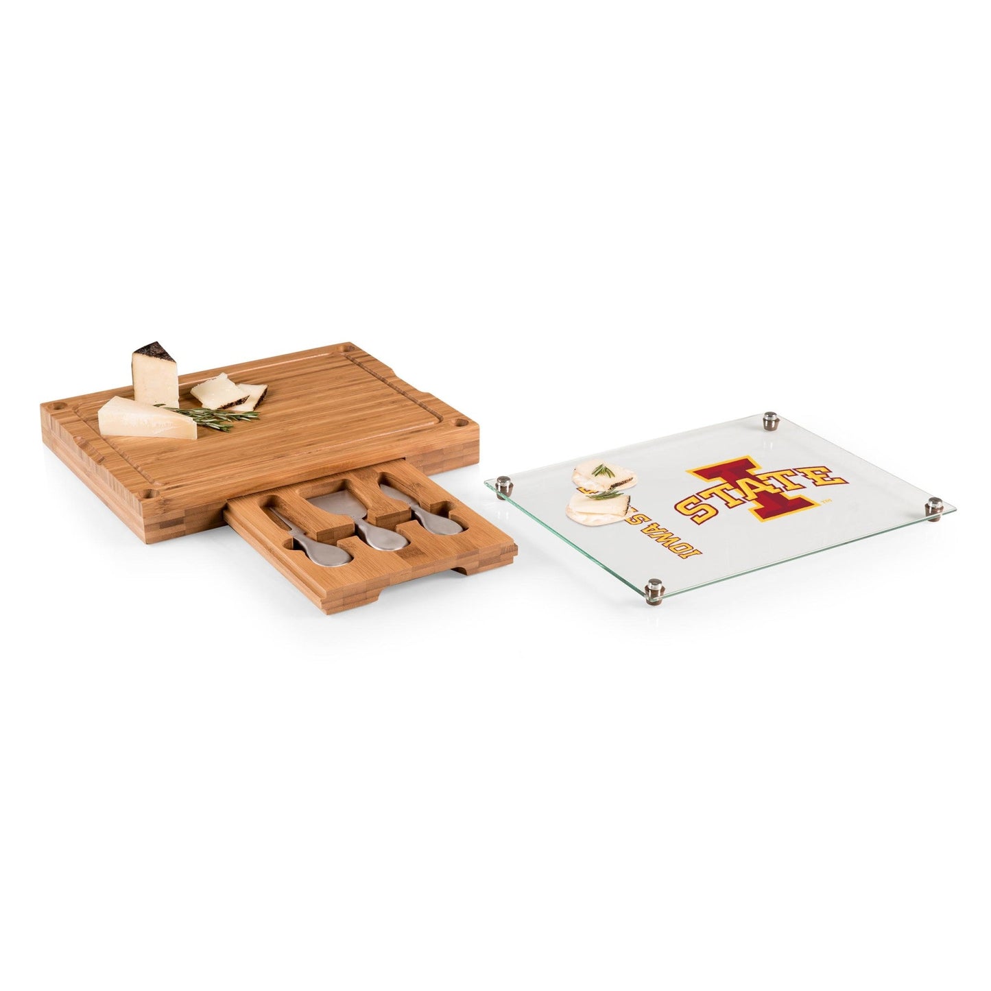 Iowa State Cyclones - Concerto Glass Top Cheese Cutting Board & Tools Set