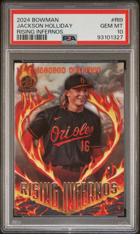 Graded 2024 Topps Bowman Jackson Holliday #RI9 Rising Infernos Rookie RC Baseball Card PSA 10 Gem Mint