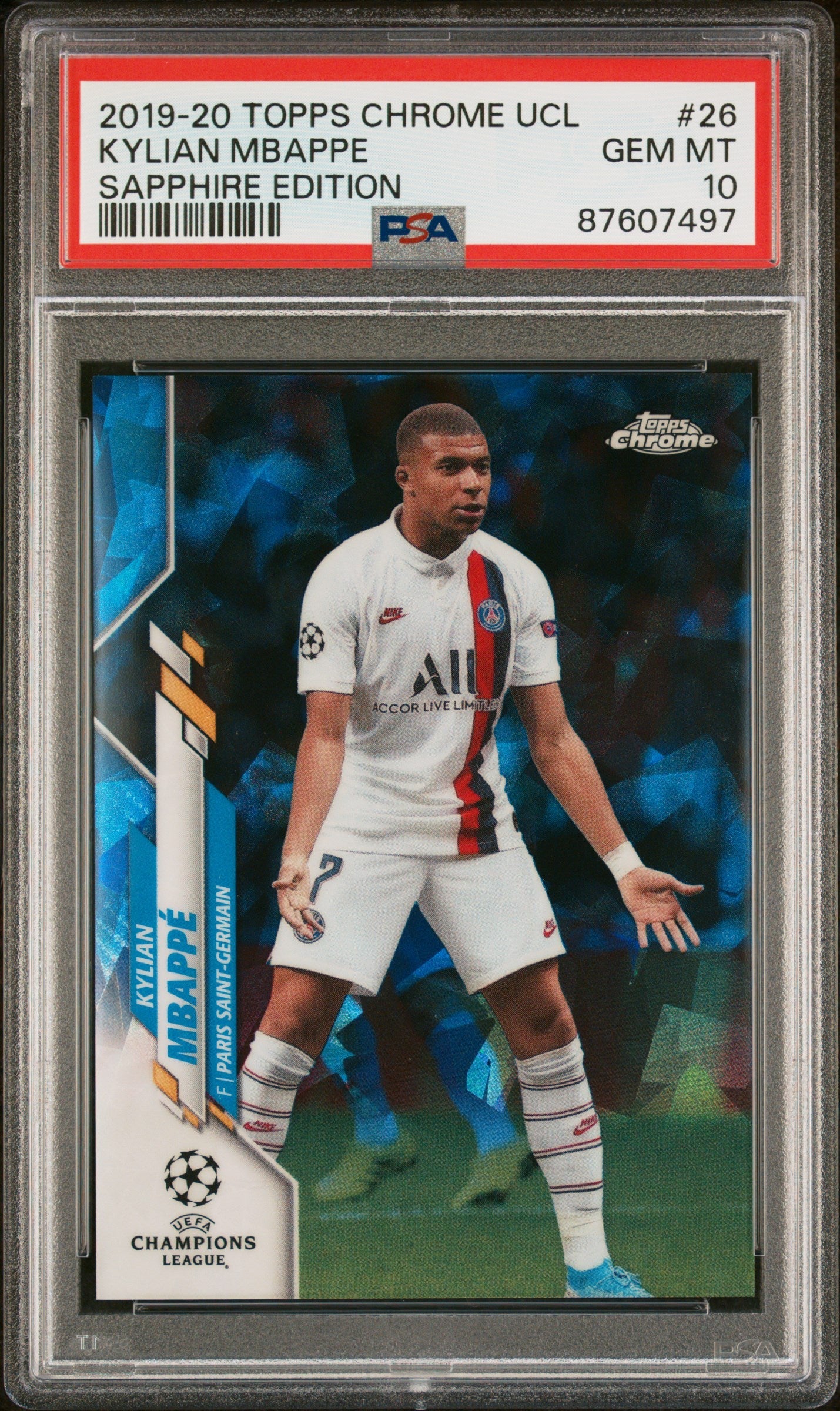 Graded 2019 Topps Chrome UCL Kylian Mbappe #26 Sapphire Edition Soccer Card PSA 10 Gem Mint