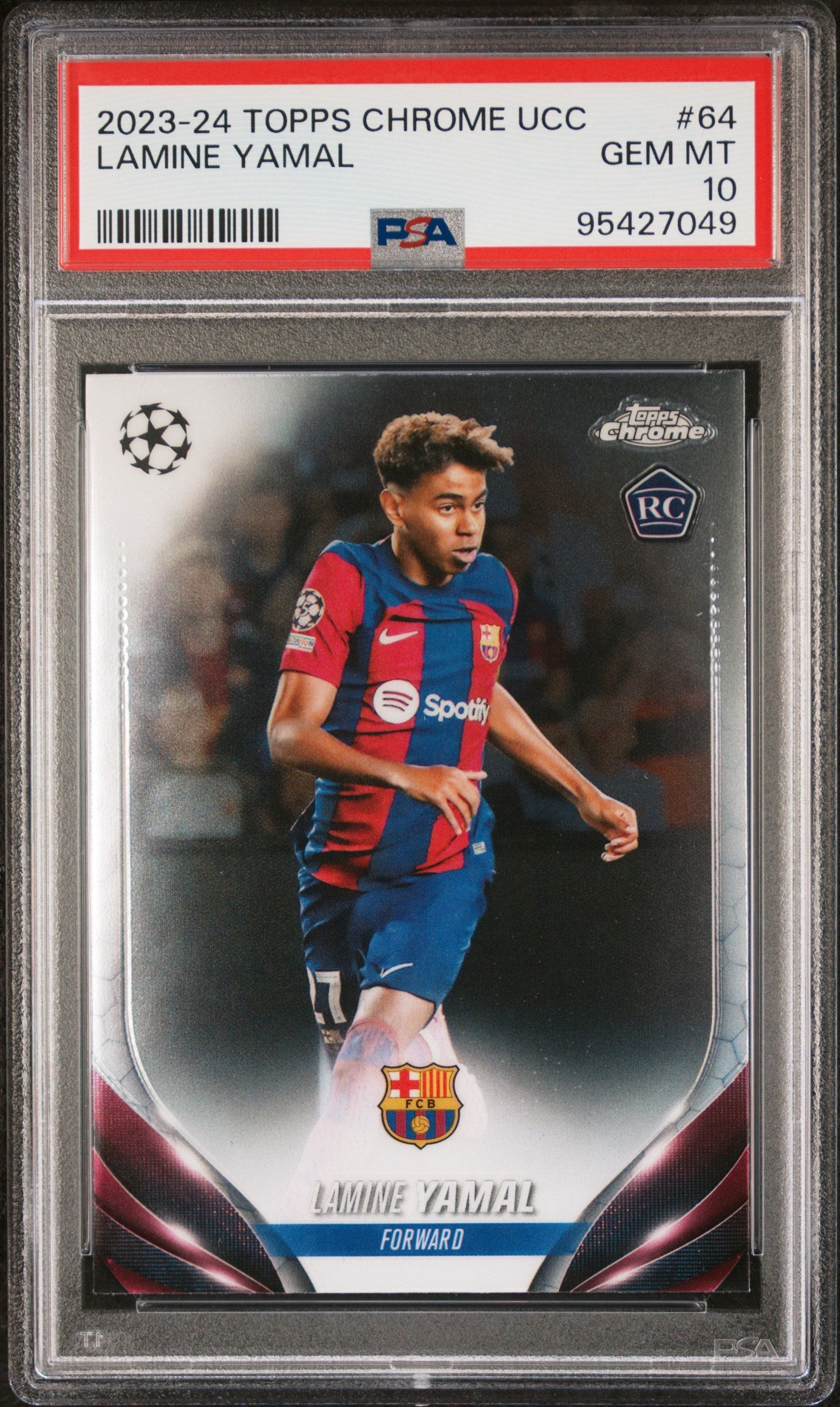 Graded 2023 Topps Chrome UCC Lamine Yamal #64 Rookie RC Soccer Card PSA 10 Gem Mint