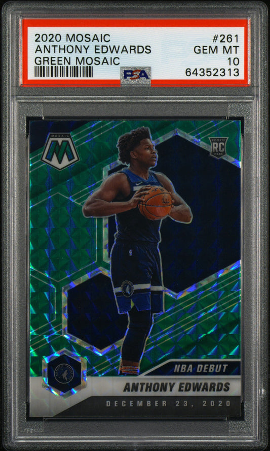 Graded 2020-21 Panini Mosaic Anthony Edwards #261 Green Mosaic Rookie RC Basketball Card PSA 10 Gem Mint