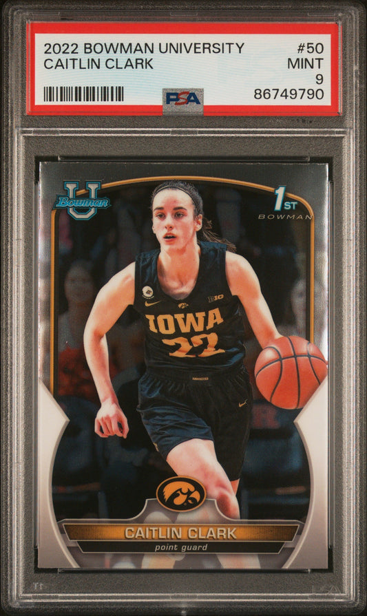 Graded 2022 Topps Bowman University Caitlin Clark #50 Rookie RC Basketball Card PSA 9 Mint