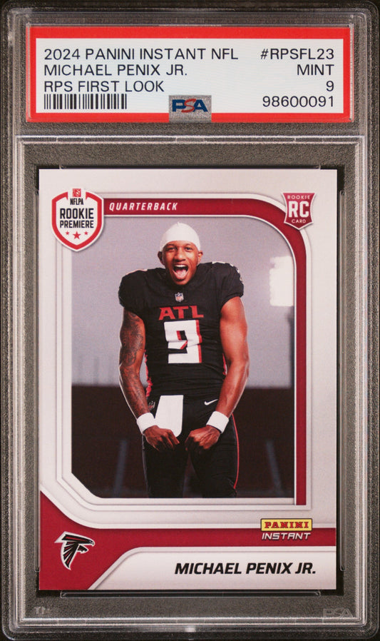 Graded 2024 Panini Instant NFL Michael Penix Jr #RPSFL23 RPS First Look Rookie RC Football Card PSA 9 Mint