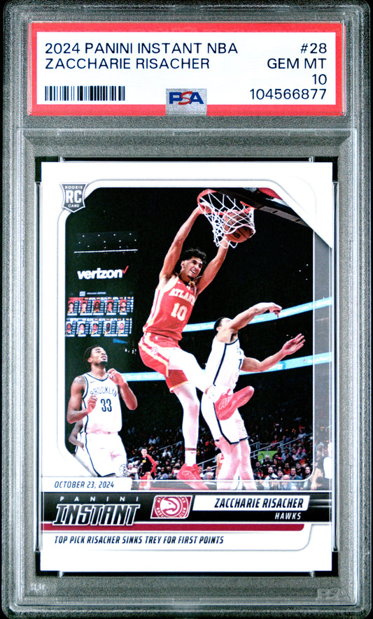 Graded 2024 Panini Instant NBA Zaccharie Risacher #28 Rookie RC Basketball Card PSA 10 Gem Mint