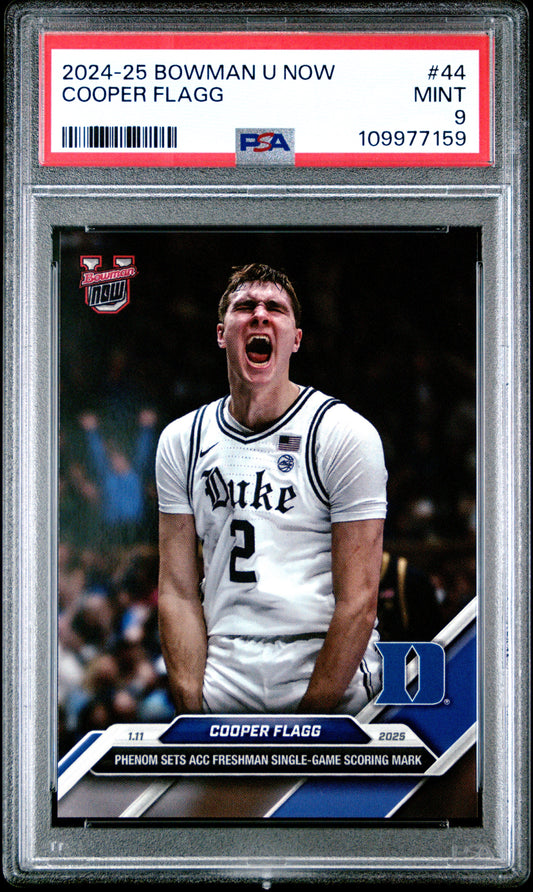 Graded 2024 Topps Bowman U Now Cooper Flagg #44 Rookie RC Basketball Card PSA 9 Mint