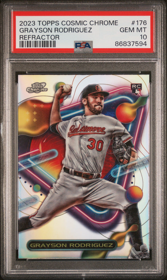 Graded 2023 Topps Cosmic Chrome Grayson Rodriguez #176 Refractor Rookie RC Baseball Card PSA 10 Gem Mint