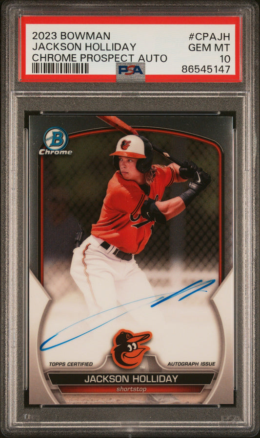 Graded 2023 Topps Bowman Jackson Holliday #CPAJH Chrome Prospect Auto Rookie RC Baseball Card PSA 10 Gem Mint