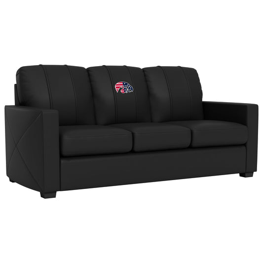 Silver Sofa with Iowa Hawkeyes Patriotic Primary Logo
