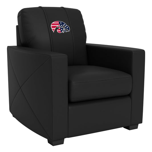 Silver Club Chair with Iowa Hawkeyes Patriotic Primary Logo