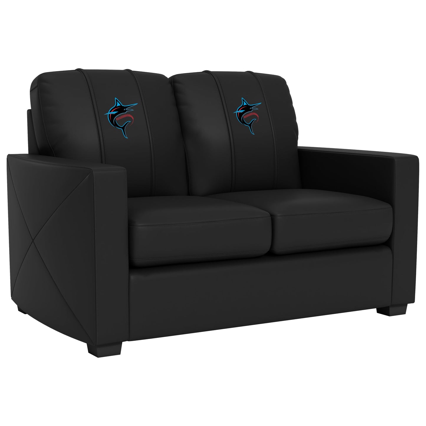 Silver Loveseat with Miami Marlins Alternate Logo Panel