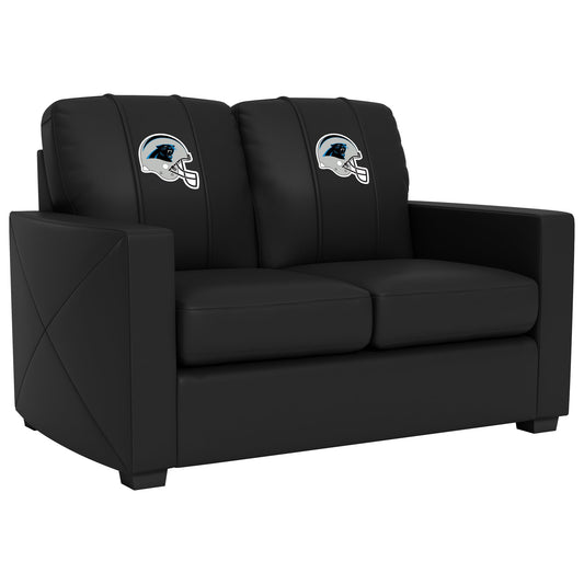 Silver Loveseat with  Carolina Panthers Helmet Logo