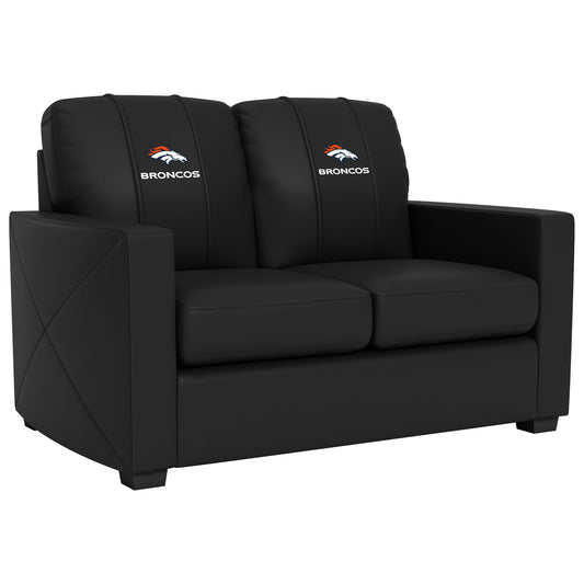 Silver Loveseat with  Denver Broncos Secondary Logo