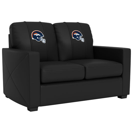 Silver Loveseat with  Denver Broncos Helmet Logo