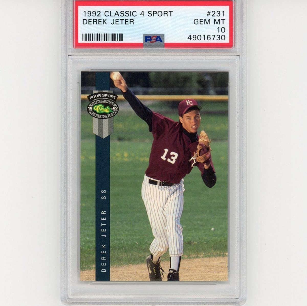 Graded 1992 Classic 4 Sport Derek Jeter #231 Rookie RC Baseball Card PSA 10 Gem Mint